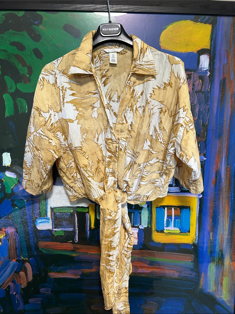 H&M Tie-Front Tropical Print Shirt - Mustard & Cream